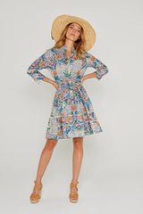 CLÉMENTINE – Robe Liberty Manches 3/4 Taille ajustée Bas évasé – Femme – Elm housse 102B