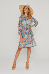 CLÉMENTINE – Robe Liberty Manches 3/4 Taille ajustée Bas évasé – Femme – Elm housse 102B