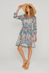CLÉMENTINE – Robe Liberty Manches 3/4 Taille ajustée Bas évasé – Femme – Elm housse 102B
