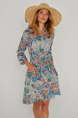 CLÉMENTINE – Robe Liberty Manches 3/4 Taille ajustée Bas évasé – Femme – Elm housse 102B