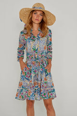 CLÉMENTINE – Robe Liberty Manches 3/4 Taille ajustée Bas évasé – Femme – Elm housse 102B