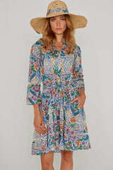 CLÉMENTINE – Robe Liberty Manches 3/4 Taille ajustée Bas évasé – Femme – Elm housse 102B