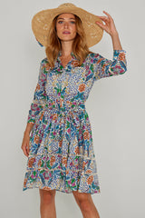 CLÉMENTINE – Robe Liberty Manches 3/4 Taille ajustée Bas évasé – Femme – Elm housse 102B