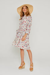 CLÉMENTINE – Robe Liberty Manches 3/4 Taille ajustée Bas évasé – Femme – Eva Belle 036A
