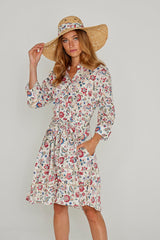 CLÉMENTINE – Robe Liberty Manches 3/4 Taille ajustée Bas évasé – Femme – Eva Belle 036A