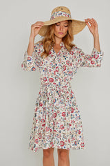 CLÉMENTINE – Robe Liberty Manches 3/4 Taille ajustée Bas évasé – Femme – Eva Belle 036A