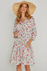 CLÉMENTINE – Robe Liberty Manches 3/4 Taille ajustée Bas évasé – Femme – Eva Belle 036A