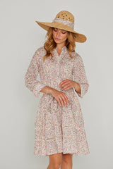 CLÉMENTINE – Robe Liberty Manches 3/4 Taille ajustée Bas évasé – Femme – Donna Leight 008C