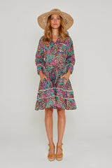 CLÉMENTINE – Robe Liberty Manches 3/4 Taille ajustée Bas évasé – Femme – Elm housse 102A