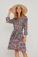 CLÉMENTINE – Robe Liberty Manches 3/4 Taille ajustée Bas évasé – Femme – Elm housse 102A