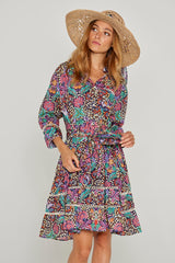 CLÉMENTINE – Robe Liberty Manches 3/4 Taille ajustée Bas évasé – Femme – Elm housse 102A