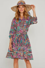 CLÉMENTINE – Robe Liberty Manches 3/4 Taille ajustée Bas évasé – Femme – Elm housse 102A