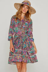 CLÉMENTINE – Robe Liberty Manches 3/4 Taille ajustée Bas évasé – Femme – Elm housse 102A