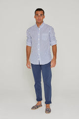 HOWARD – Chemise Popeline Manches longues Coupe droite – Homme – Blanc/Marine