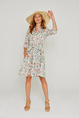 CLÉMENTINE – Robe Liberty Manches 3/4 Taille ajustée Bas évasé – Femme – Eva Belle 036C