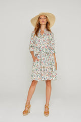CLÉMENTINE – Robe Liberty Manches 3/4 Taille ajustée Bas évasé – Femme – Eva Belle 036C