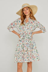CLÉMENTINE – Robe Liberty Manches 3/4 Taille ajustée Bas évasé – Femme – Eva Belle 036C