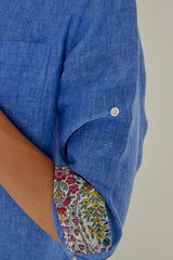 LAURENS – Tunique Lin Chiné Manches 3/4 Coupe évasée – Femme – Bleu Indigo