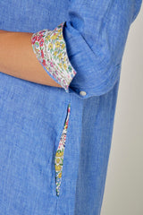 LAURENS – Tunique Lin Chiné Manches 3/4 Coupe évasée – Femme – Bleu Indigo