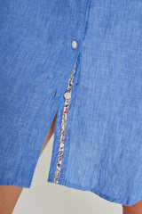 LAURENS – Tunique Lin Chiné Manches 3/4 Coupe évasée – Femme – Bleu Indigo