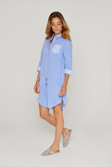 LAURENS – Tunique Lin Chiné Manches 3/4 Coupe évasée – Femme – Bleu Navy