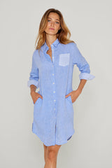 LAURENS – Tunique Lin Chiné Manches 3/4 Coupe évasée – Femme – Bleu Navy