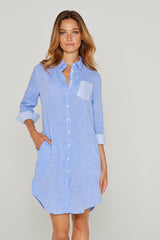 LAURENS – Tunique Lin Chiné Manches 3/4 Coupe évasée – Femme – Bleu Navy