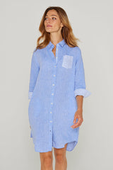LAURENS – Tunique Lin Chiné Manches 3/4 Coupe évasée – Femme – Bleu Navy