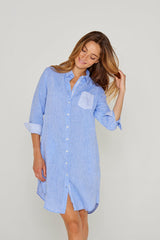LAURENS – Tunique Lin Chiné Manches 3/4 Coupe évasée – Femme – Bleu Navy