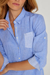 LAURENS – Tunique Lin Chiné Manches 3/4 Coupe évasée – Femme – Bleu Navy