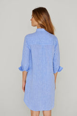 LAURENS – Tunique Lin Chiné Manches 3/4 Coupe évasée – Femme – Bleu Navy