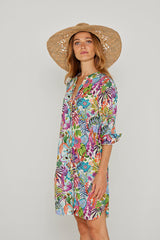 LAURALY – Robe Liberty Col Mao Manches 3/4 Coupe droite – Femme – Jungle Trip 101A