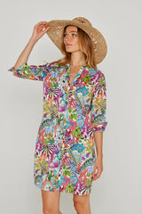 LAURALY – Robe Liberty Col Mao Manches 3/4 Coupe droite – Femme – Jungle Trip 101A