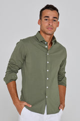 Kingston – Chemise Coton Jersey Élasthanne – Manches longues – Coupe droite – Homme – Kaki