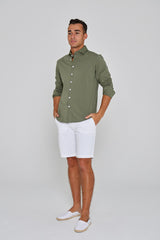 Kingston – Chemise Coton Jersey Élasthanne – Manches longues – Coupe droite – Homme – Kaki