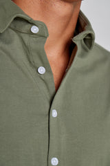 Kingston – Chemise Coton Jersey Élasthanne – Manches longues – Coupe droite – Homme – Kaki