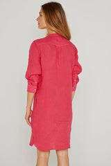 LAURALLY – Robe Lin Opp. Liberty Manches 3/4 Coupe Évasée – Femme – Fraise