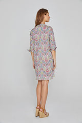 LAURALY – Robe Liberty Col Mao Manches 3/4 Coupe droite – Femme – Kensington Park 136A