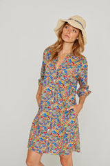 LAURALY – Robe Liberty Col Mao Manches 3/4 Coupe droite – Femme – Margaret Annie 037A