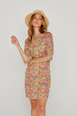 LAURALY – Robe Liberty Col Mao Manches 3/4 Coupe droite – Femme – Margaret Annie 037B