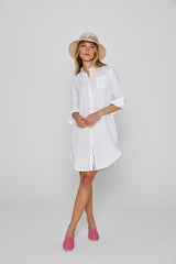 LAURENL – Tunique Lin Opp.Liberty Manches 3/4 Coupe évasée – Femme – Blanc/Kensington Park 136A