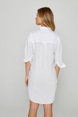 LAURENL – Tunique Lin Opp.Liberty Manches 3/4 Coupe évasée – Femme – Blanc/Kensington Park 136A