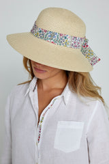 LAURENL – Tunique Lin Opp.Liberty Manches 3/4 Coupe évasée – Femme – Blanc/Kensington Park 136A