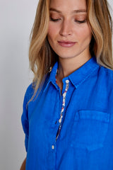 LAURENL – Tunique Lin Opp.Liberty Manches 3/4 Coupe évasée – Femme – Bleu royal/Mabelle 013K