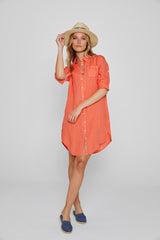 LAURENL – Tunique Lin Opp.Liberty Manches 3/4 Coupe évasée – Femme – Orange/Margaret Annie 037A