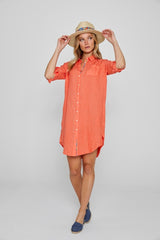 LAURENL – Tunique Lin Opp.Liberty Manches 3/4 Coupe évasée – Femme – Orange/Margaret Annie 037A