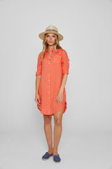 LAURENL – Tunique Lin Opp.Liberty Manches 3/4 Coupe évasée – Femme – Orange/Margaret Annie 037A