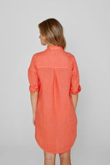 LAURENL – Tunique Lin Opp.Liberty Manches 3/4 Coupe évasée – Femme – Orange/Margaret Annie 037A