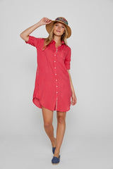 LAURENL – Tunique Lin Opp.Liberty Manches 3/4 Coupe évasée – Femme - Fraise/Margaret Annie 037B