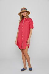 LAURENL – Tunique Lin Opp.Liberty Manches 3/4 Coupe évasée – Femme - Fraise/Margaret Annie 037B